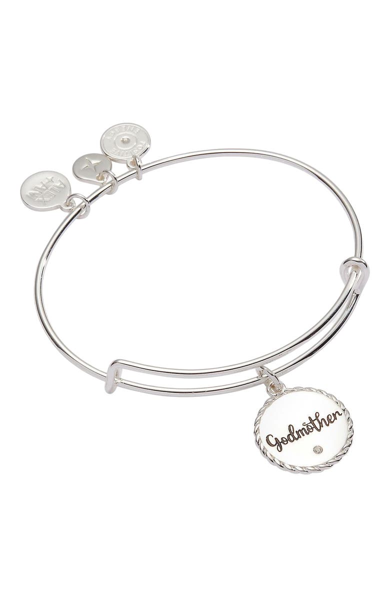 Alex and Ani Godmother Charm Bangle Bracelet, Main, color, Silver