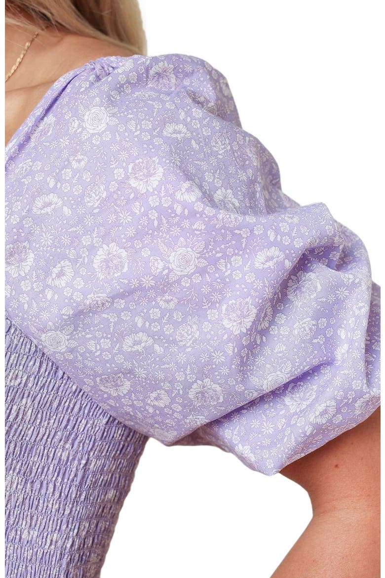 Women's Organic Smocked Bubble Sleeve Dress, Alternate, color, Lavender Field Floral