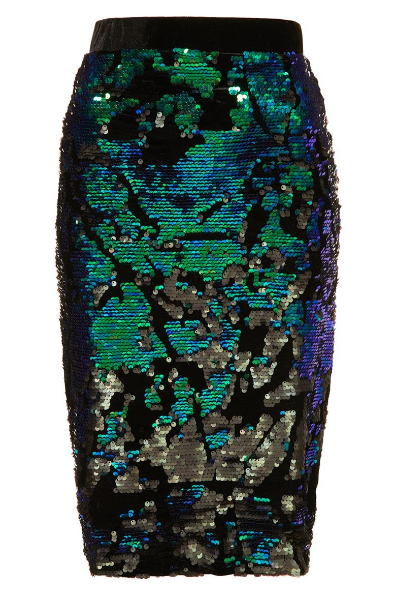Sequin Velvet Pencil Skirt, Alternate, color, BLACK