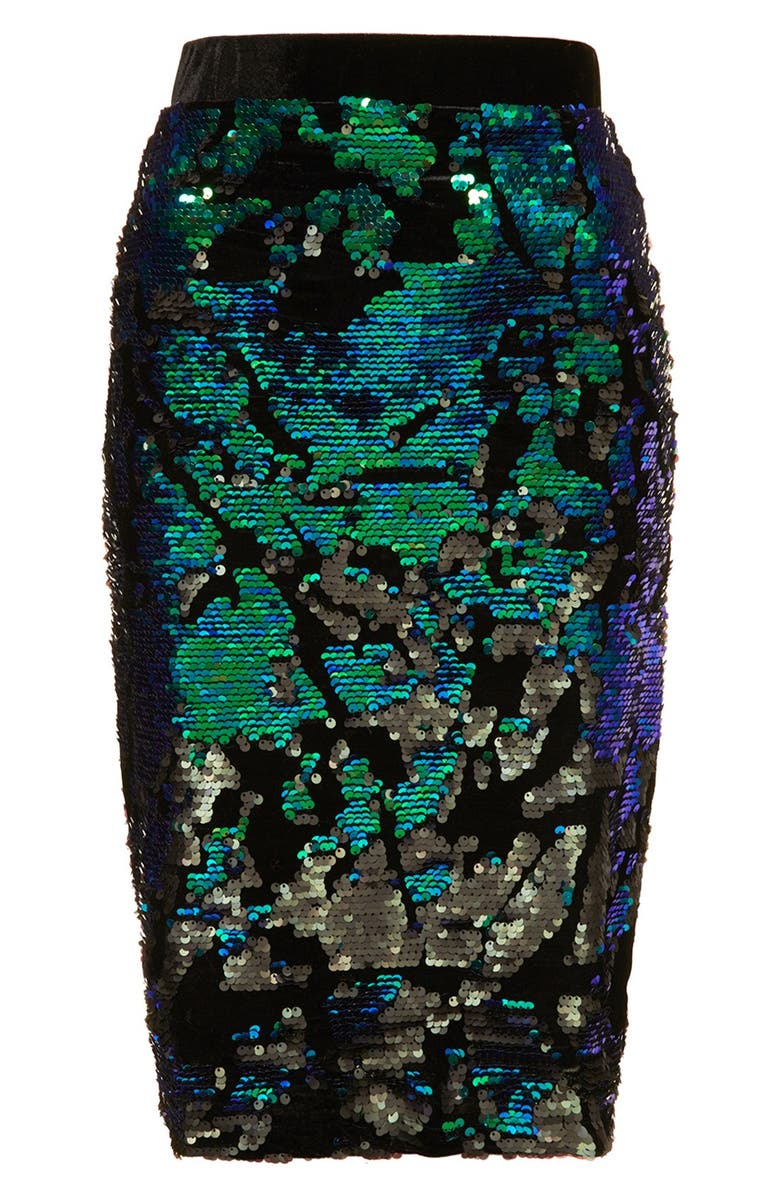 Topshop Sequin Velvet Pencil Skirt, Alternate, color,