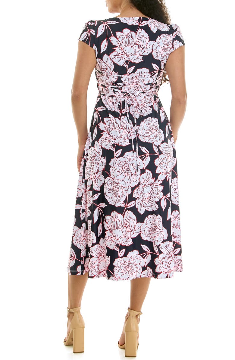 Nina Leonard Floral Cap Sleeve Fit & Flare Dress, Alternate, color, Navy/ Red/ Ivory
