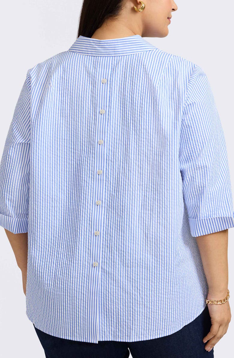 Foxcroft Therese Stripe Button Back Cotton Seersucker Popover Shirt, Alternate, color, 