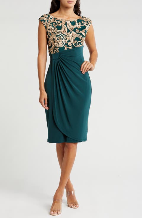 Metallic Soutache Sleeveless Faux Wrap Dress