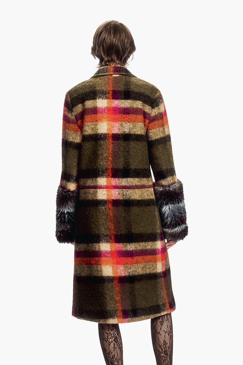 Brushed Wool Plaid and Charcoal Faux Fur, Alternate, color, AUTUMN MULTI