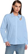 ELLE Collection Rhinestone Trim Cutout Shirt Button Down Top