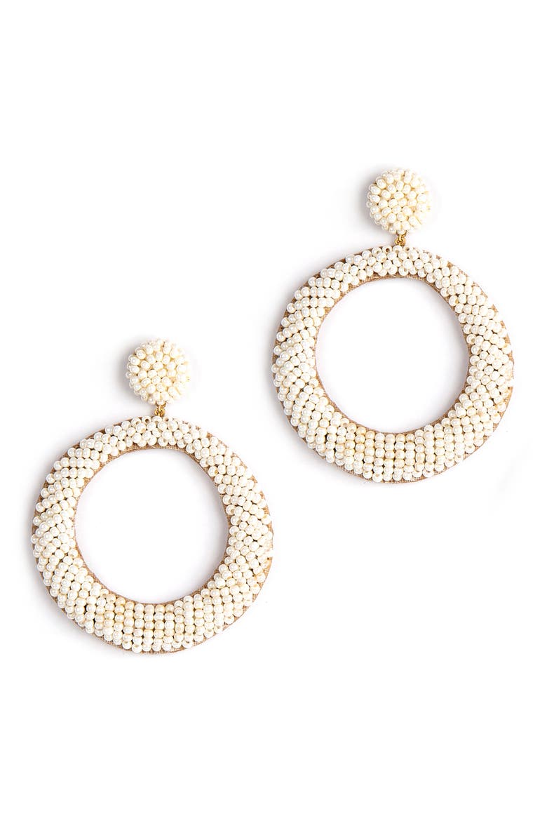 Asta Beaded Hoop Drop Earrings, Main, color, PEARL