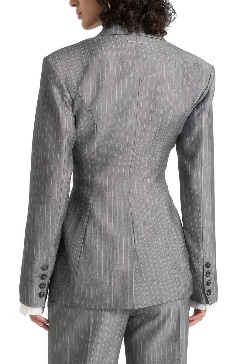 Manière De Voir Delphine Pinstripe Wrap Tie Blazer, Alternate, color, Grey