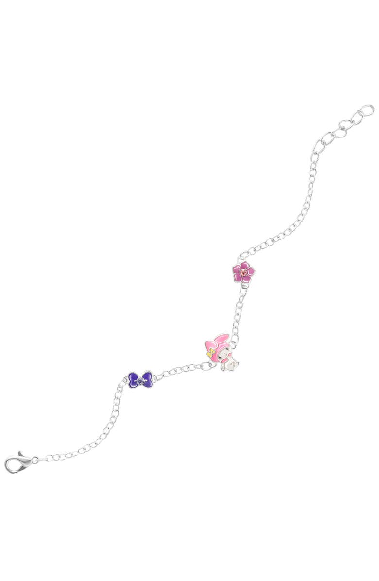 Hello Kitty Silver Plated Bracelet with Flower and Bow Charm Pendants, 6.5 + 1", Alternate, color, Silver