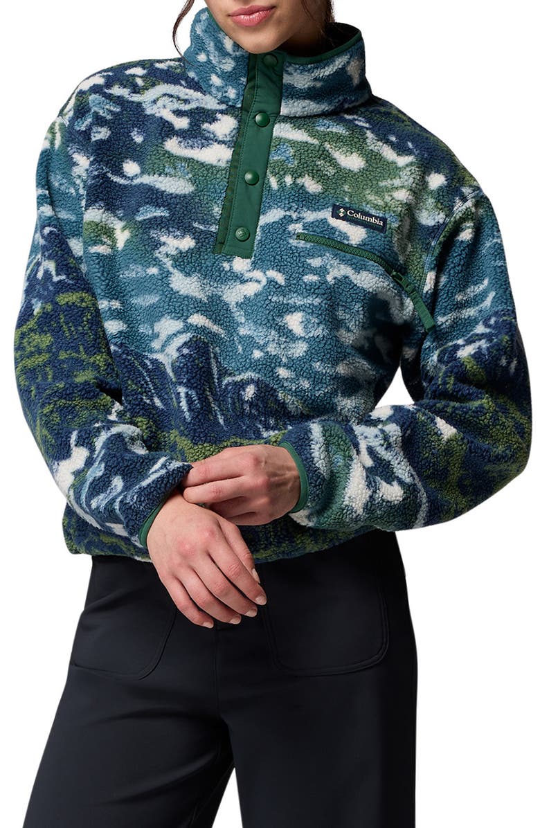 Columbia Helvetia II Print Crop Fleece Pullover, Alternate, color, Everblue Sisters Rain Forest