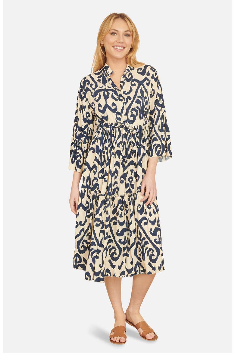 3/4 Sleeve Block Print Kaftan Dress, Main, color, Ivory