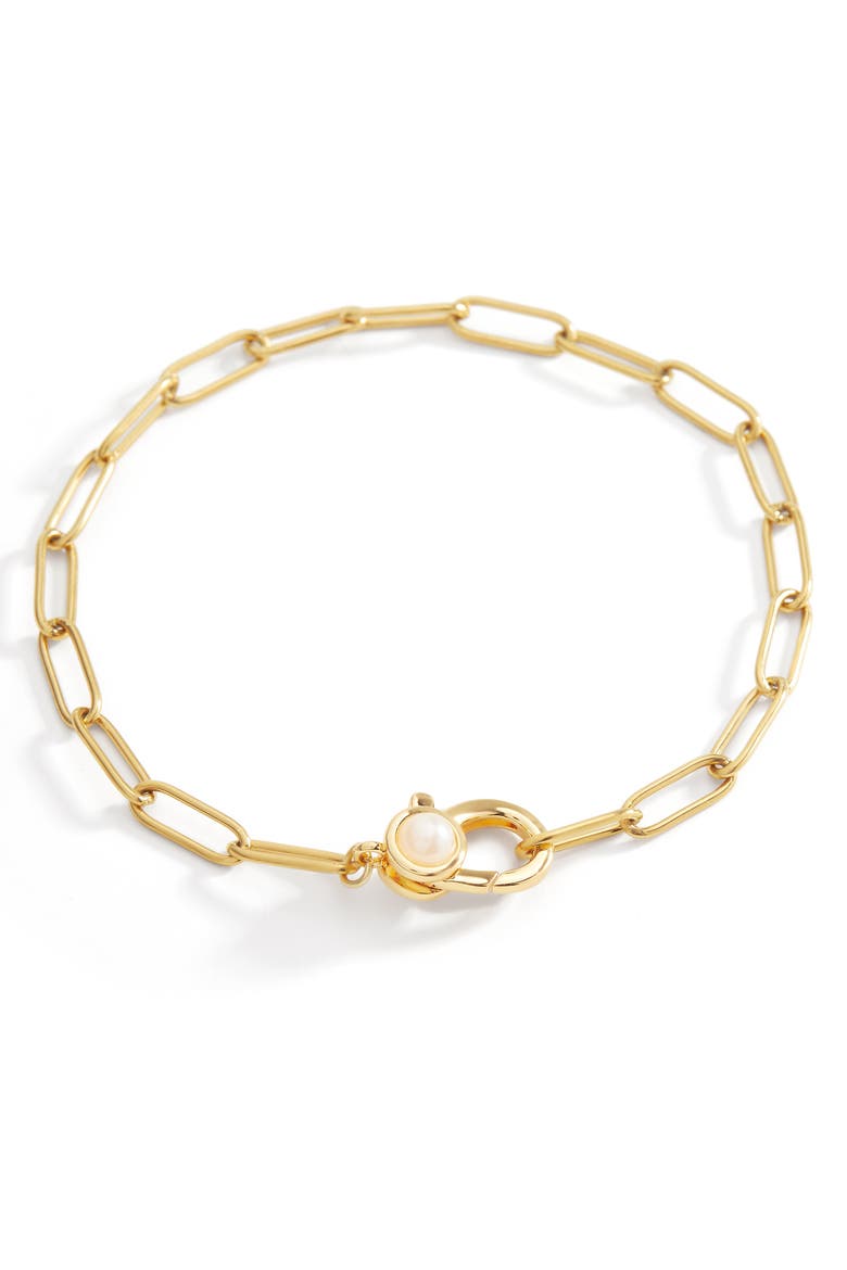 Paperclip Bracelet with Pearl Accent, Alternate, color, 18k Gold Plated