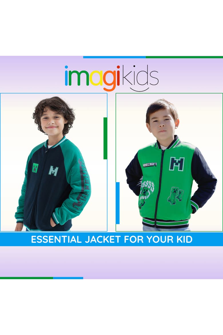 Creeper Varsity Bomber Jacket (little Kid & Big Kid), Alternate, color, Creeper Green Black