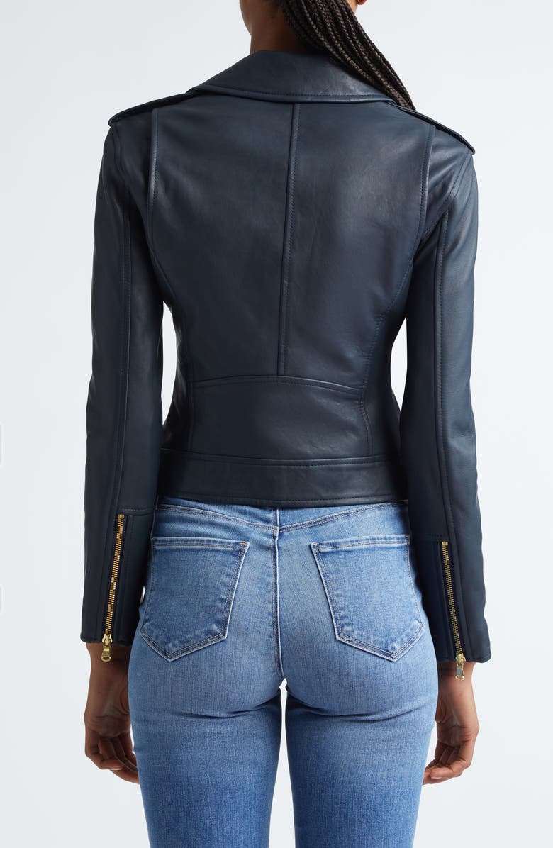 L'AGENCE Lambskin Leather Biker Jacket, Alternate, color, Midnight