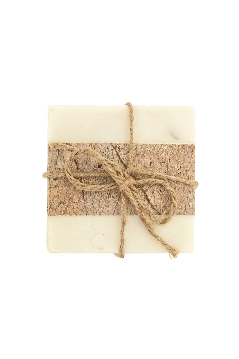 Square Marble Coasters with Jute String, Set of 4, Alternate, color, White