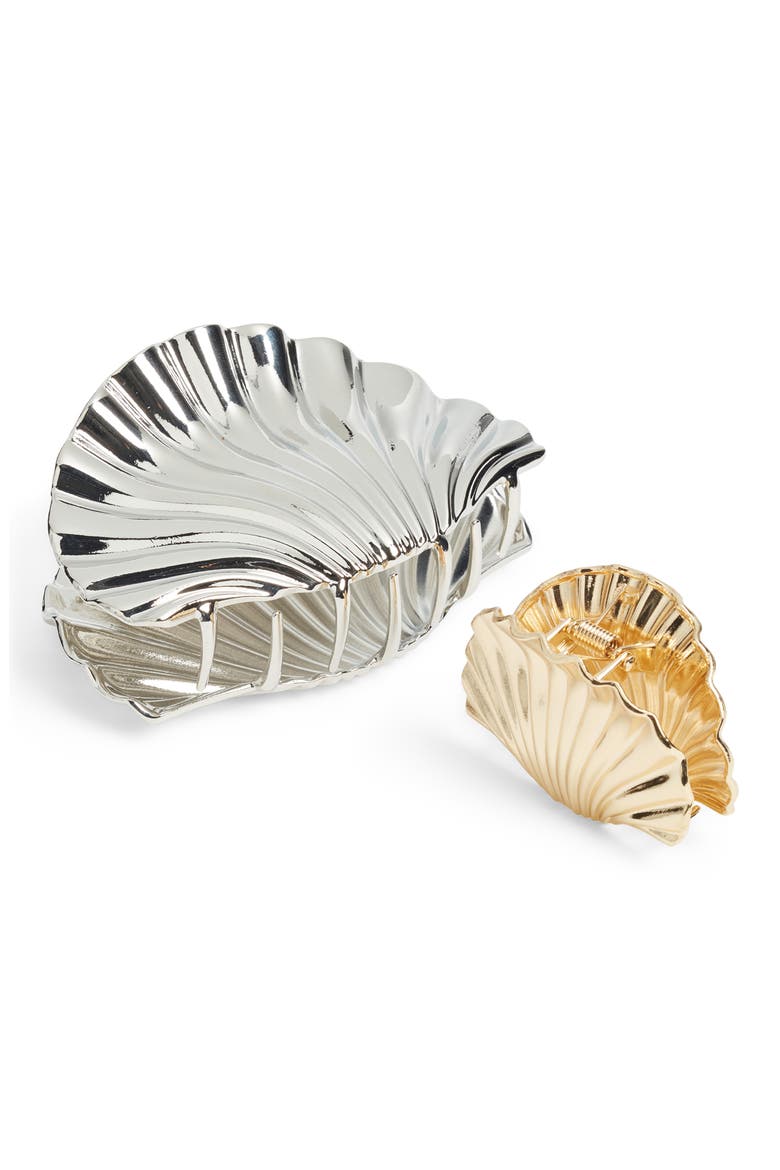 Assorted 2-Pack Shell Claw Clips, Main, color, GOLD- SILVER