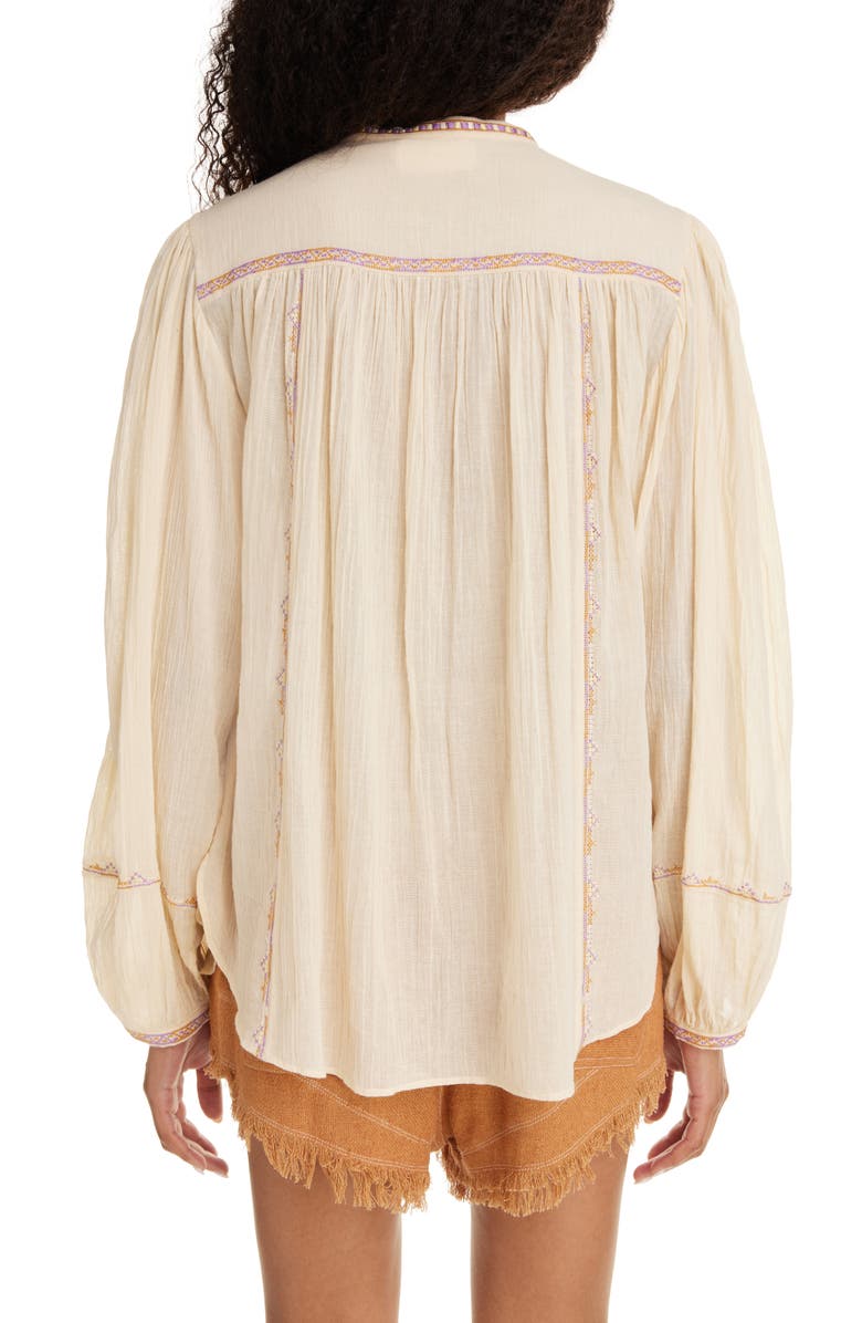 Isabel Marant Étoile Silekia Embroidered Tassel Tie Cotton Top, Alternate, color, Sunlight