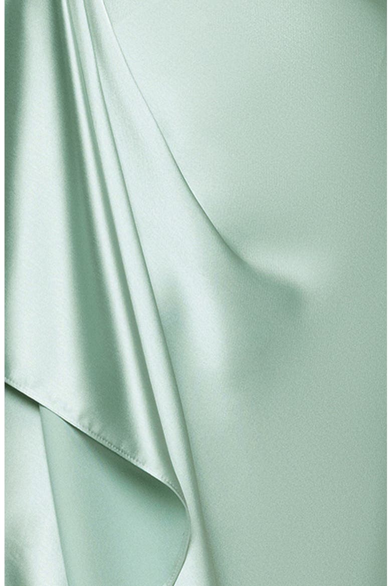 Collar Long Sleeve Satin Gown, Alternate, color, SAGE