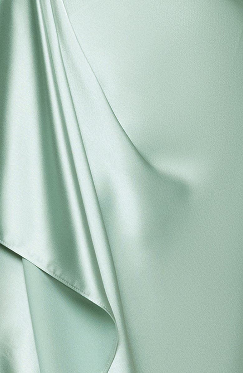 Xscape Evenings Collar Long Sleeve Satin Gown, Alternate, color, Sage