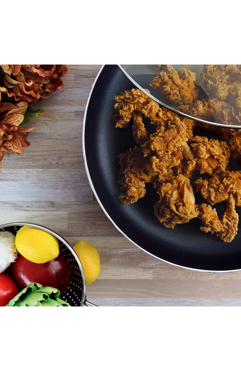 Better Chef 14 Inch Red Aluminum Deep Fryer Pan with Glass Lid, Alternate, color, Red