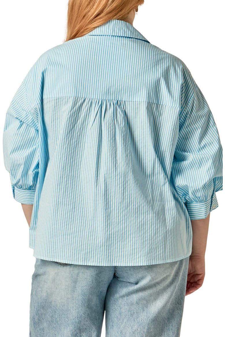 Striped Balloon Sleeve Button Down Shirt, Alternate, color, POWDER BLUE