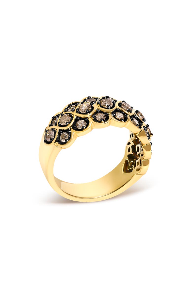 10K Yellow Gold Plated Sterling Silver 1.0 ctw Brown Diamond Scalloped Motif Band Ring, Alternate, color, Yellow Gold over Silver