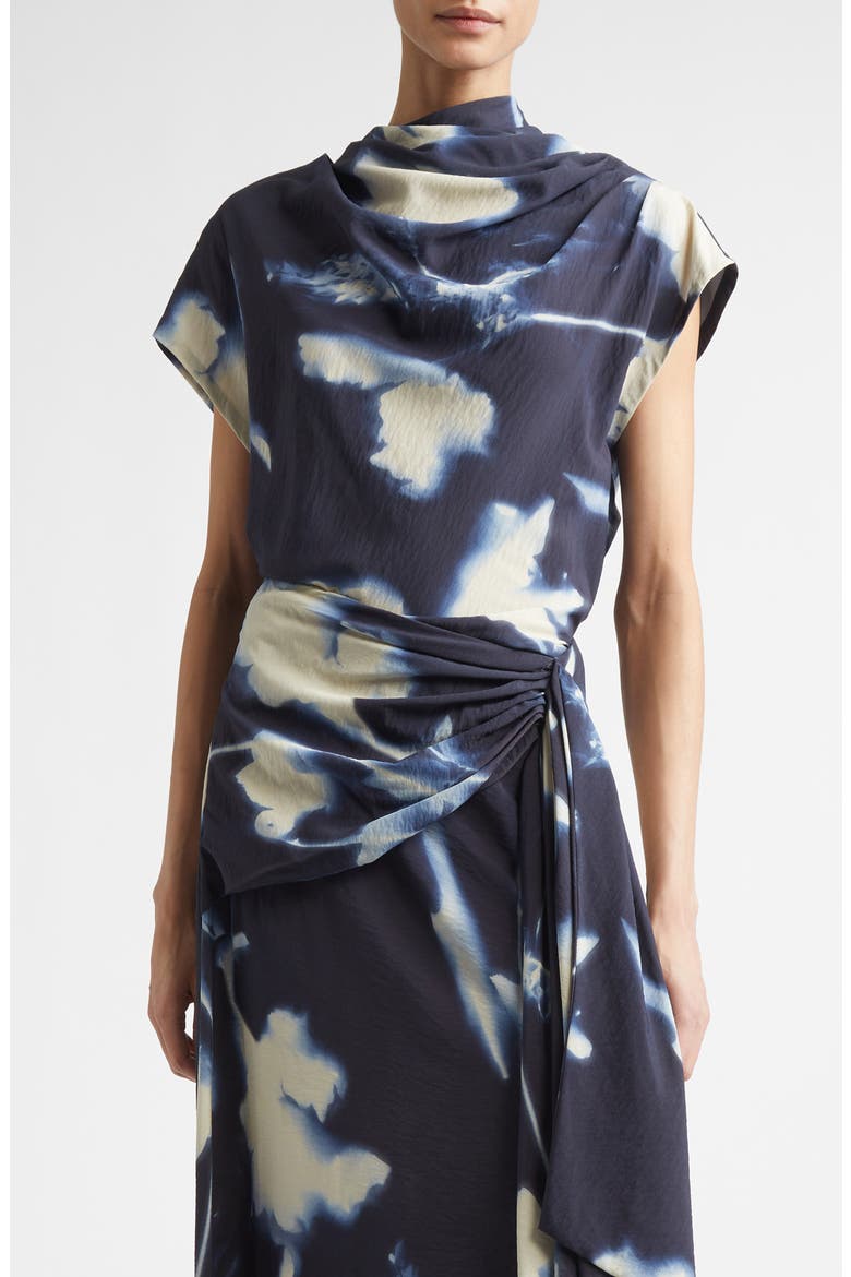 Abstract Floral Drape Crepe Top, Main, color, NAVY