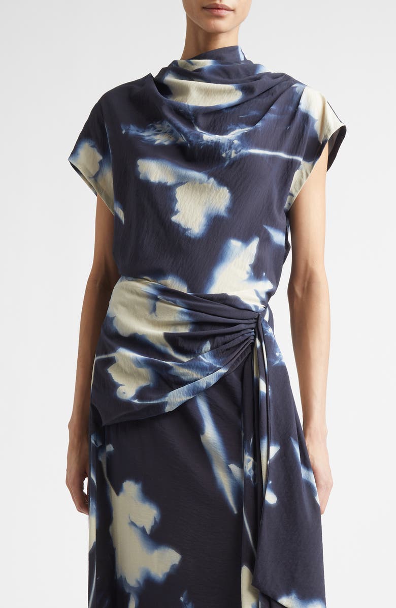 Lela Rose Abstract Floral Drape Crepe Top, Main, color, Navy