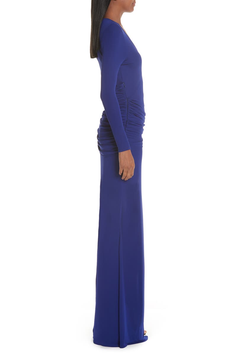 Galvan Slit Hem Ruched Jersey Maxi Dress, Alternate, color,
