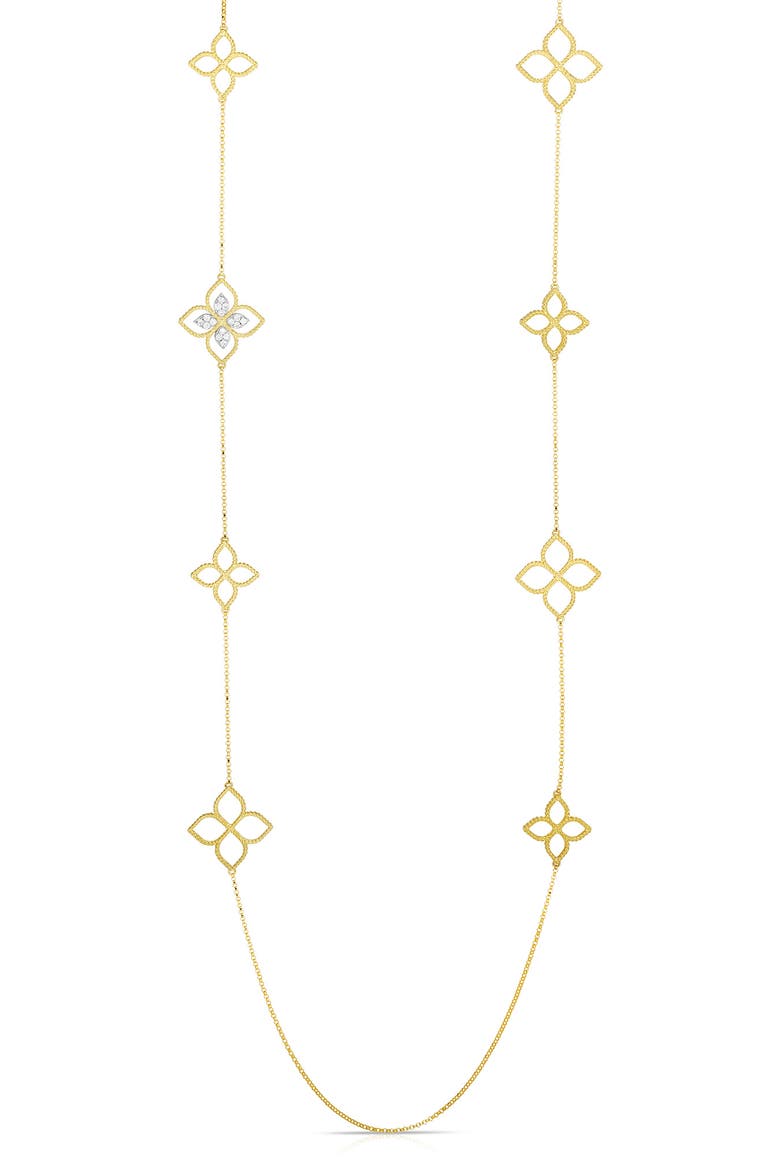 Princess Flower Diamond Accent Station Necklace, Main, color, GOLD / WHITE