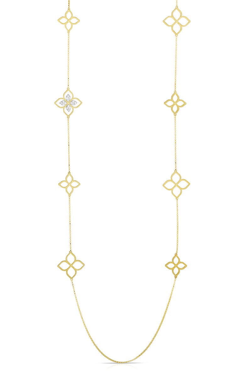 Roberto Coin Princess Flower Diamond Accent Station Necklace, Main, color, Gold / White