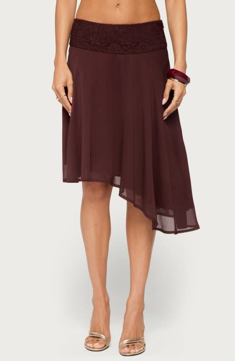 Evia Lace Trim Asymmetric Midi Skirt