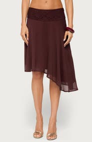 EDIKTED Evia Lace Trim Asymmetric Midi Skirt