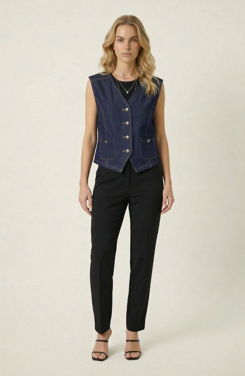 Modenaire Denim Vest, Alternate, color, Dark Indigo
