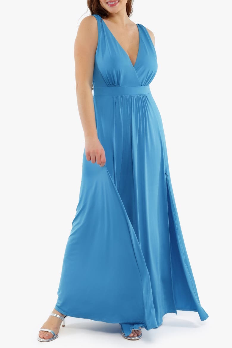 Shapewear Deep V-Neck Front Slit Goddess Maxi Dress, Alternate, color, Baby Blue