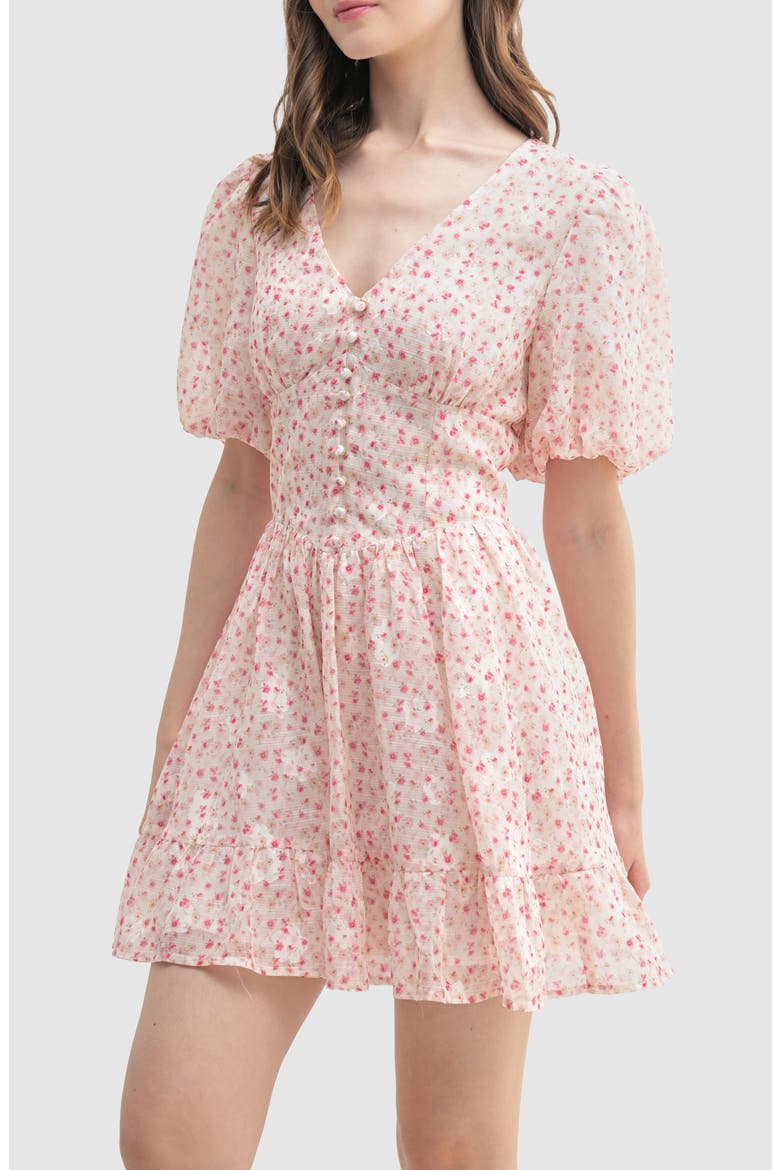Floral Bubble Sleeve Minidress, Alternate, color, CREAM PINK FLORAL