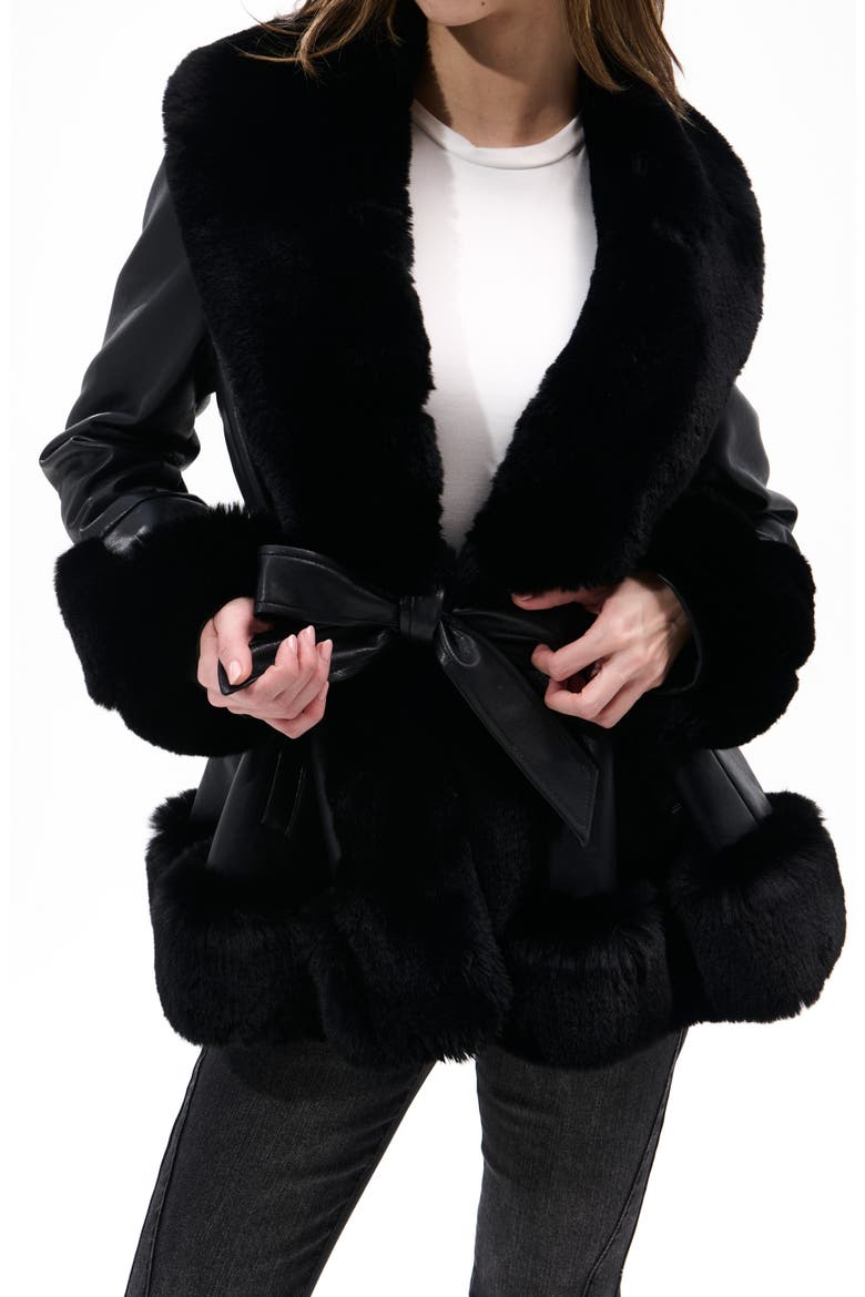 Faux Leather & Faux Fur Jacket, Alternate, color, BLACK