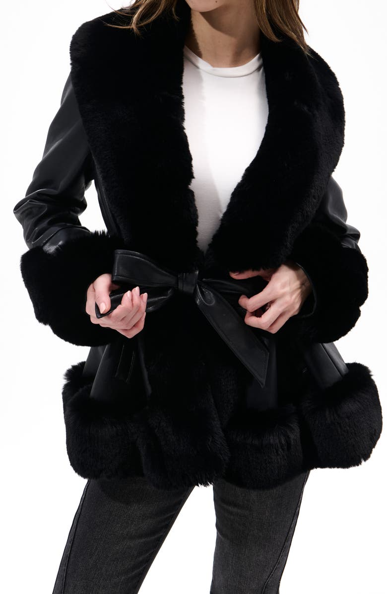 AZALEA WANG Faux Leather & Faux Fur Jacket, Alternate, color, Black