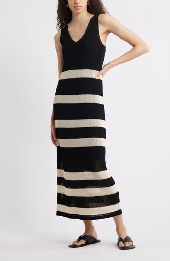 Nordstrom Sleeveless Open Stitch Maxi Sweater Dress In Black