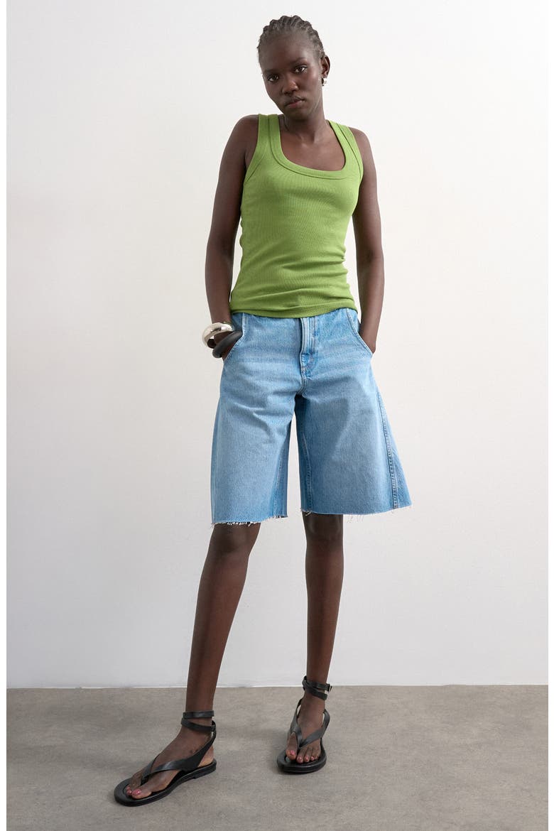 Square Neck Stretch Cotton Rib Tank, Alternate, color, MEDIUM GREEN