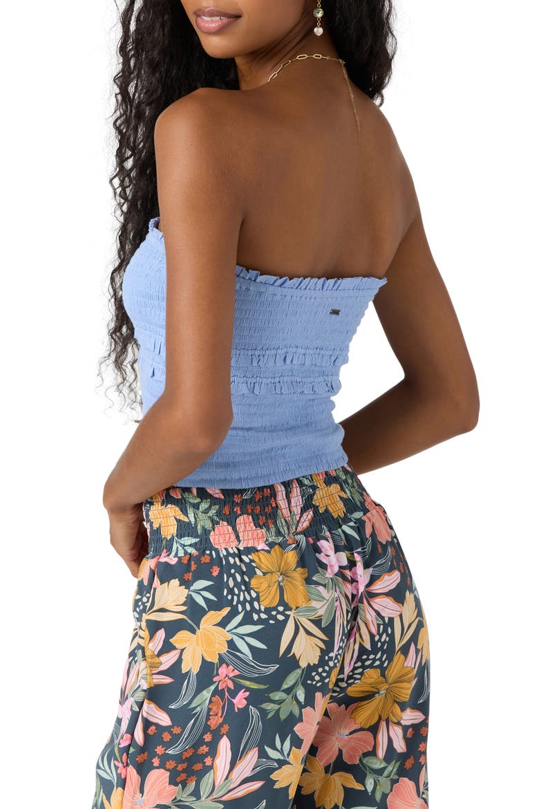 Dedra Smocked Ruffle Strapless Crop Top, Alternate, color, HYDRANGEA