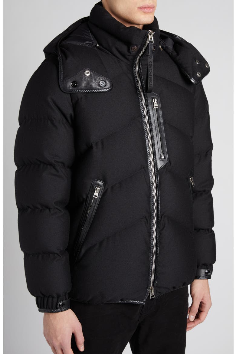 Lightweight Wool & Cashmere Hooded Down Jacket, Alternate, color, BLACK
