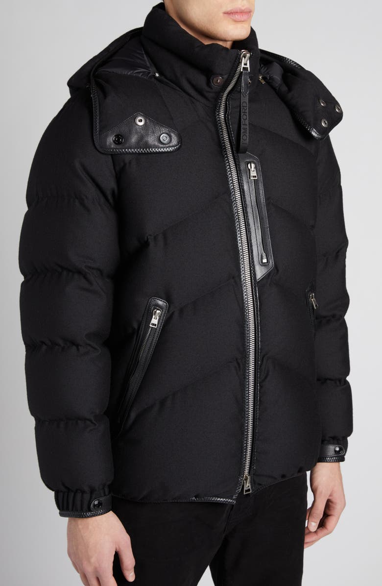 TOM FORD Lightweight Wool & Cashmere Hooded Down Jacket, Alternate, color, Black