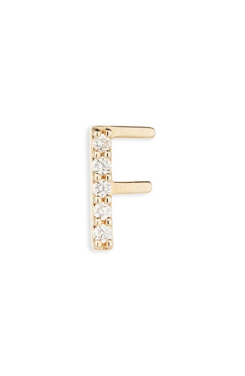 14K Gold Diamond Initial Single Stud Earring