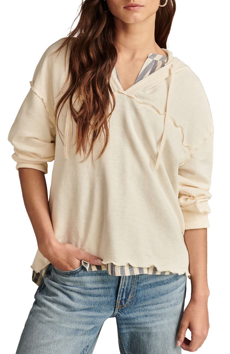 Lucky Brand Lettuce Edge Hoodie, Main, color, Gardenia