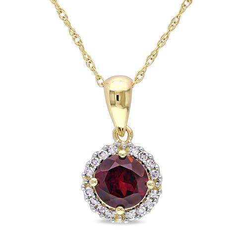 Gemstone & Diamond Halo Necklace 10K