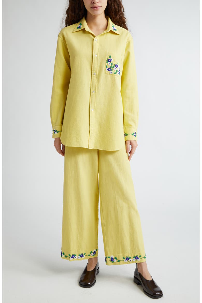 Chicory Beaded Long Sleeve Cotton Button-Up Shirt, Alternate, color, YELLOW