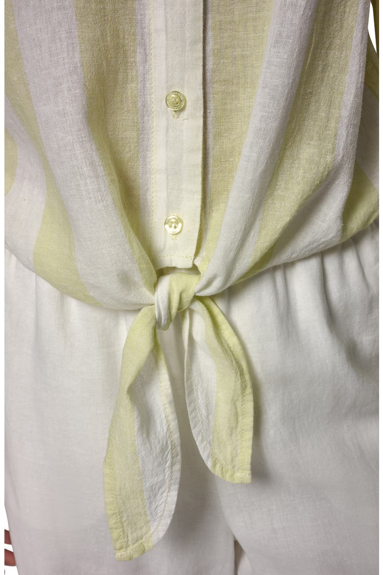 Yarn Dye Stripe Crop Linen Blend Button-Up Shirt, Alternate, color, LIMONCEL/ C