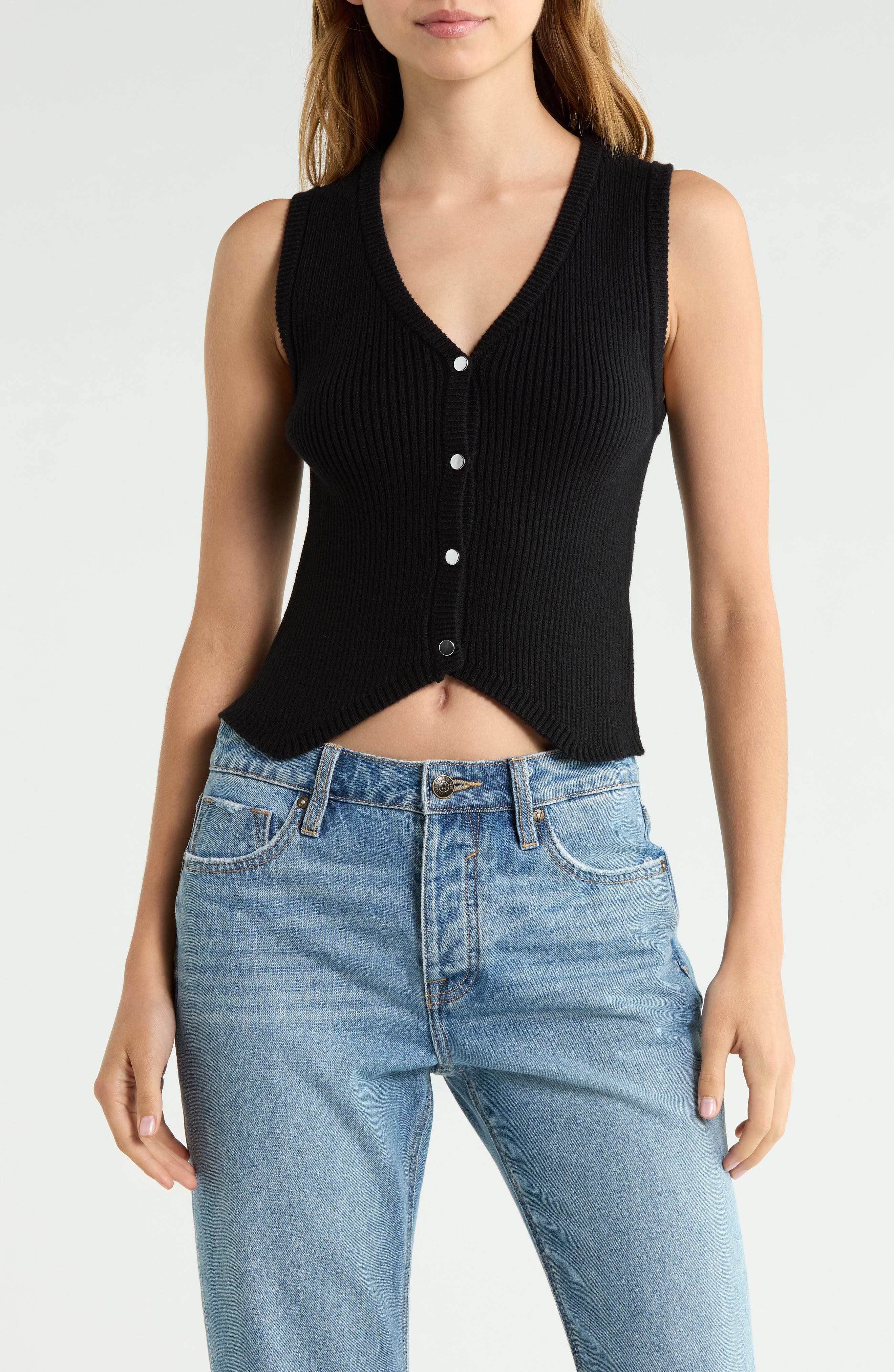 V-Neck Ribbed Sweater Vest