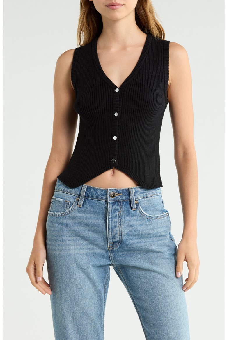V-Neck Ribbed Sweater Vest, Main, color, BLACK