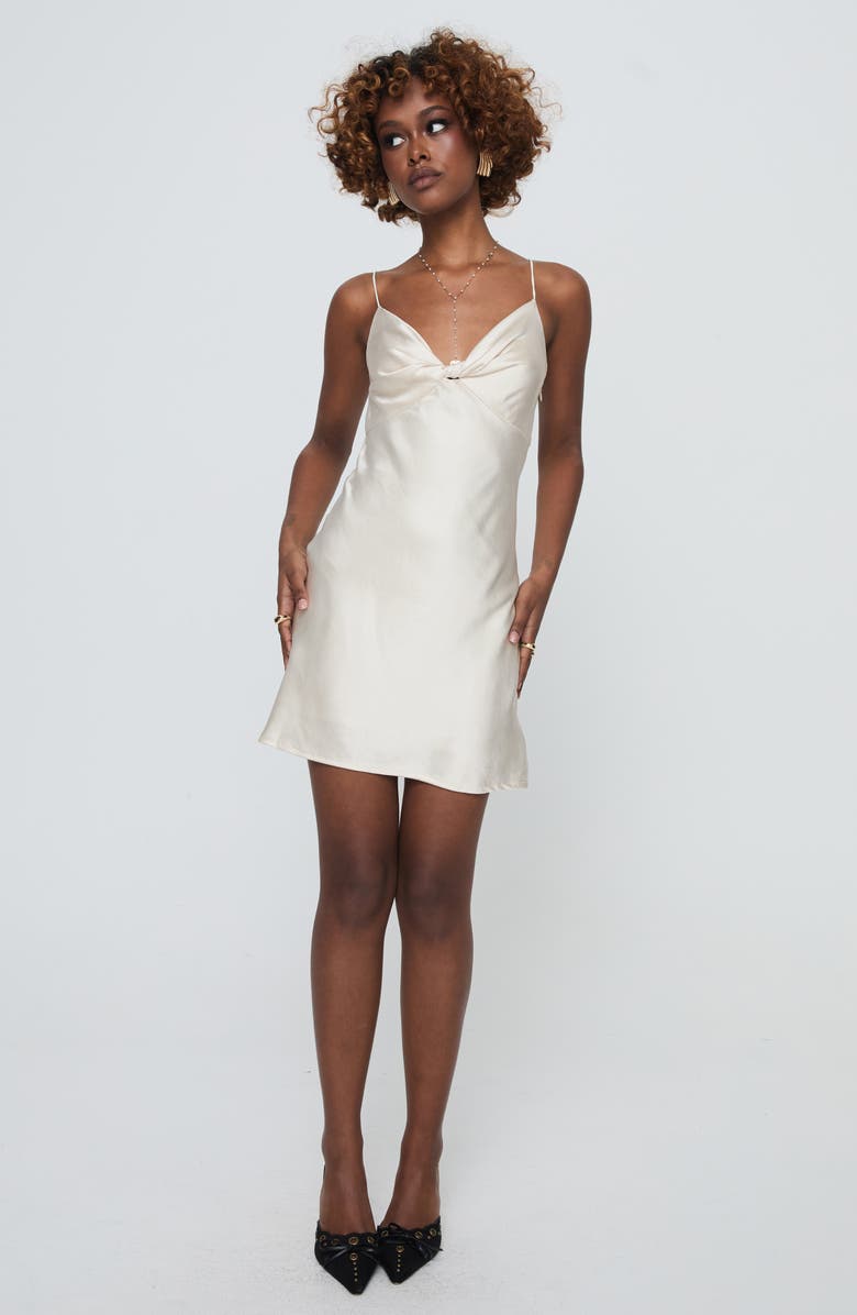 Princess Polly Marilyn Front Twist Satin Mini Slipdress, Alternate, color, Champagne